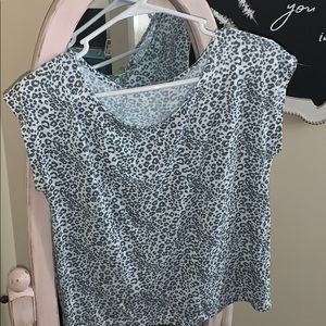 Leopard print short-sleeve top.